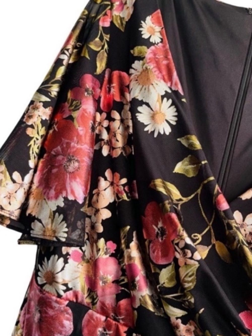 NEW Adrianna Papell Flutter Sleeve Cocktail Dress Foil Florals Black Size 14P - Picture 6 of 15